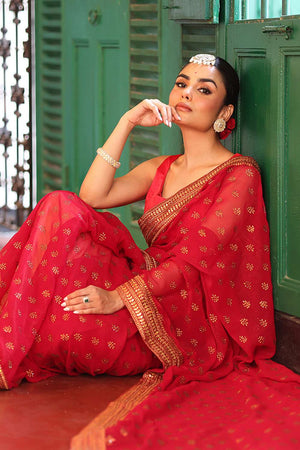 Maroon Embroidered Chiffon Saree