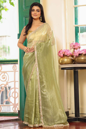 Green Solid Chiffon Saree