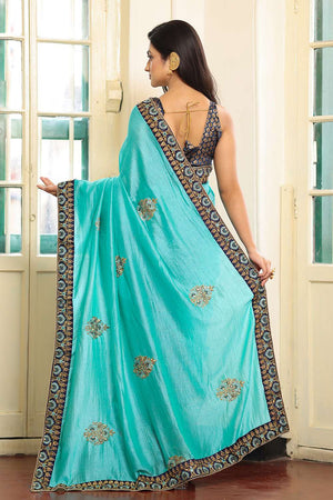 Blue Embroidered Viscose Saree
