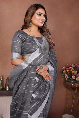 Grey Woven Linen Saree