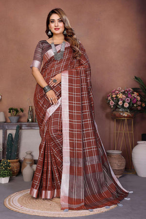 Brown Woven Linen Saree