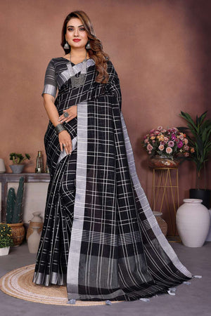 Black Woven Linen Saree