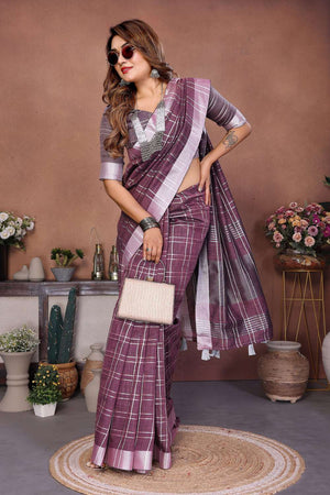 Violet Woven Linen Saree