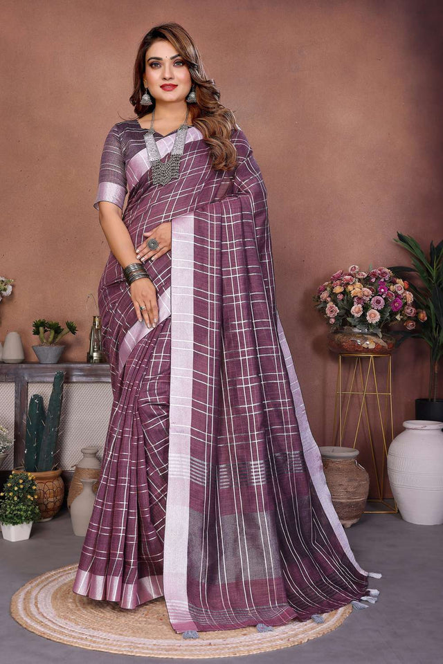 Violet Woven Linen Saree