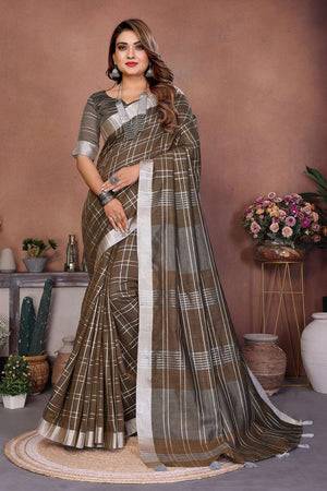 Brown Woven Linen Saree