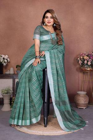 Green Woven Linen Saree