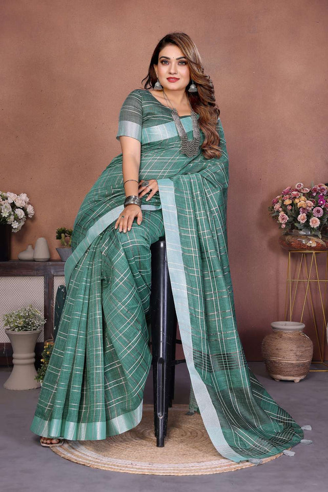 Green Woven Linen Saree