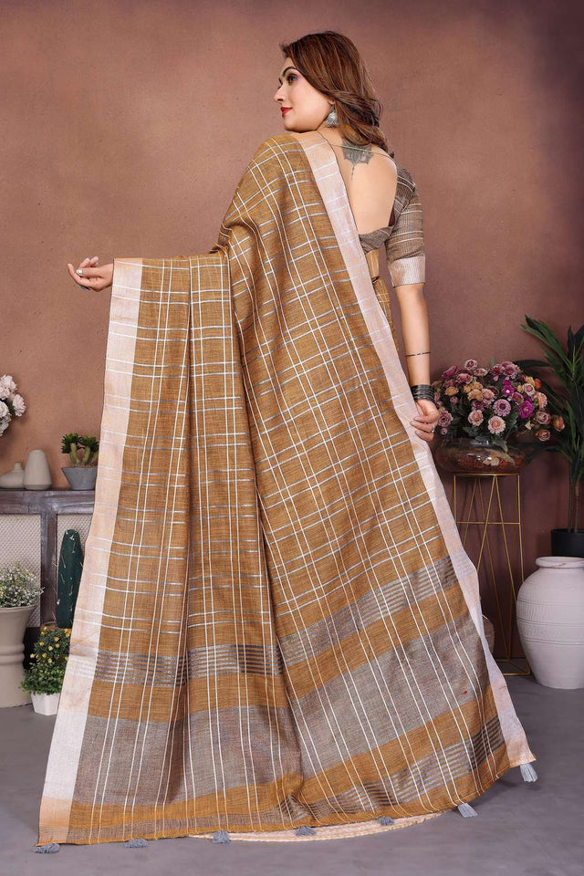 Mustard Woven Linen Saree