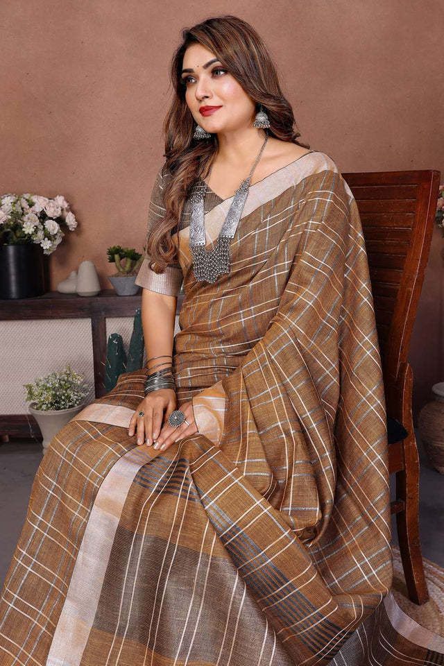 Mustard Woven Linen Saree