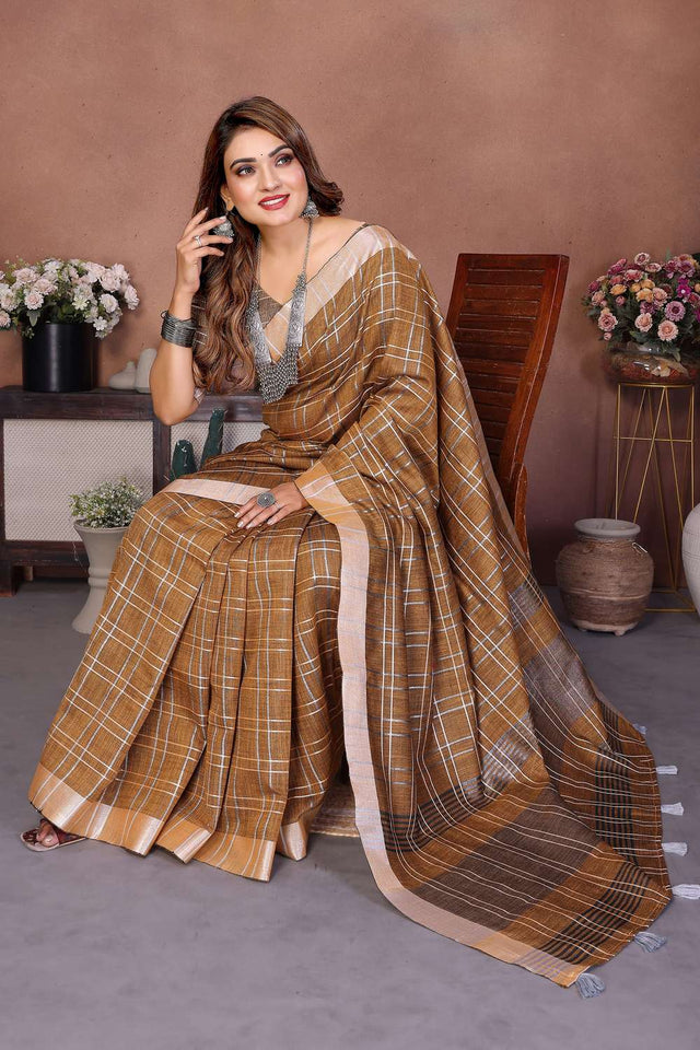 Mustard Woven Linen Saree