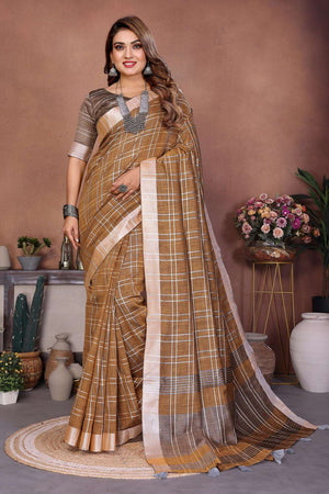 Mustard Woven Linen Saree