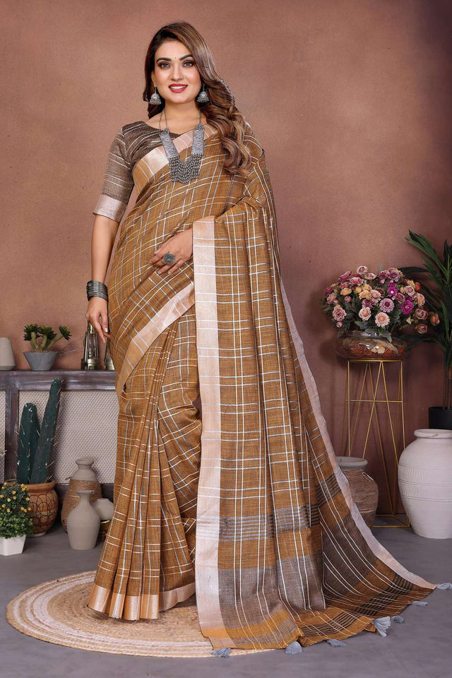 Mustard Woven Linen Saree