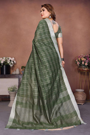 Mehendi Woven Linen Saree