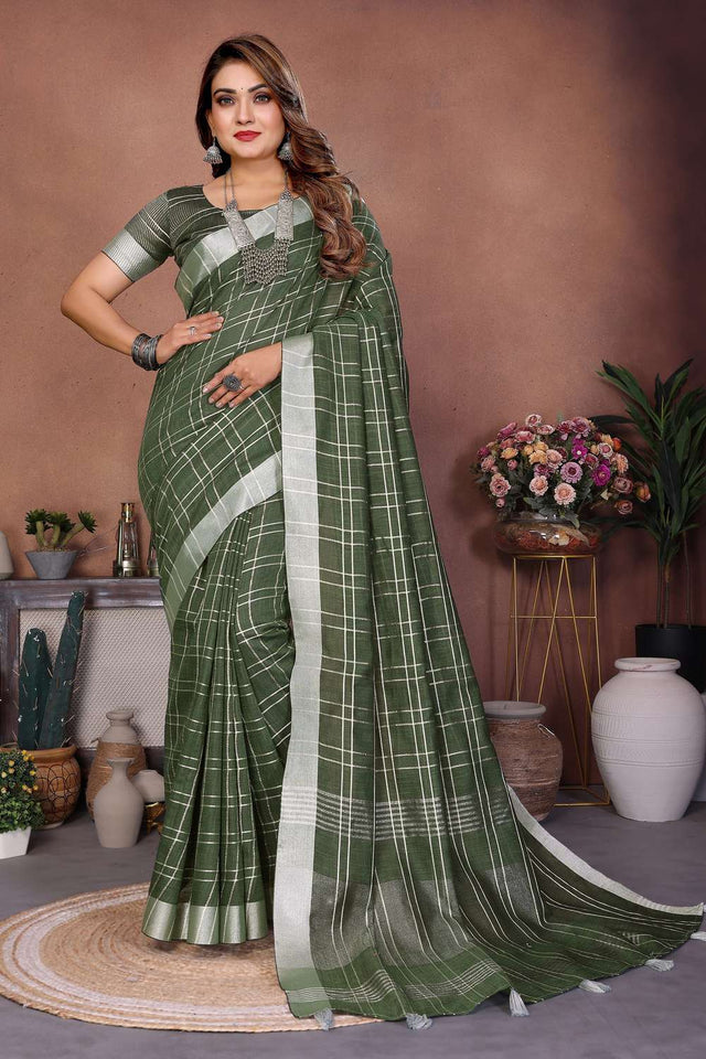 Mehendi Woven Linen Saree