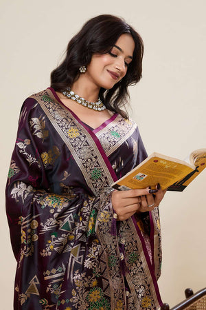 Violet Woven Satin Saree