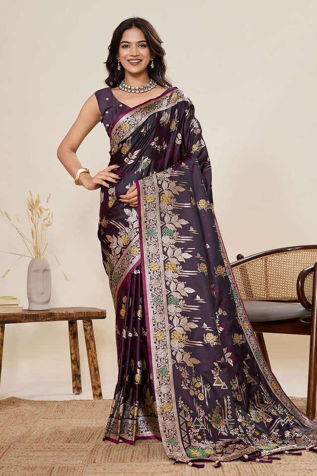 Violet Woven Satin Saree