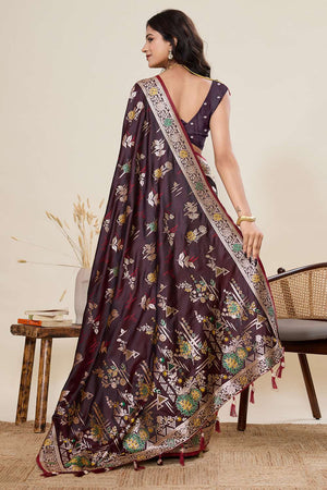 Wine Woven Satin Saree