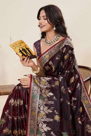 Wine Woven Satin Saree