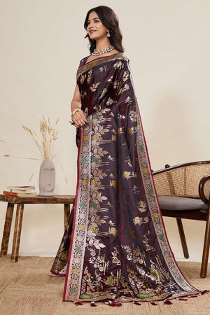 Wine Woven Satin Saree