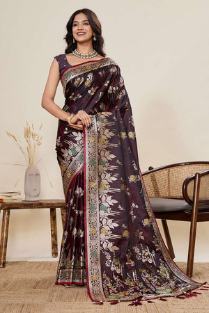 Wine Woven Satin Saree