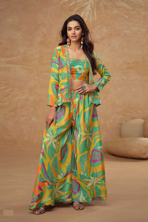 Green Chinon Floral Printed Co-Ord Set