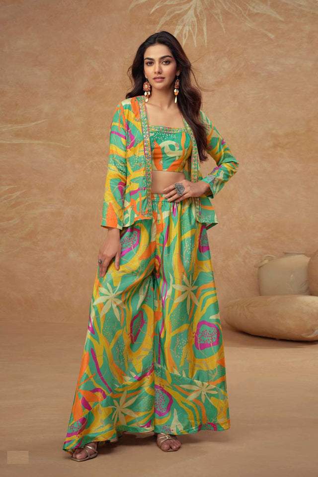 Green Chinon Floral Printed Co-Ord Set