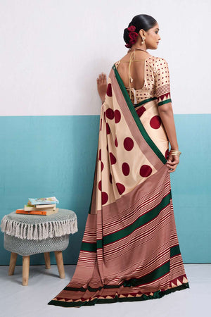 Maroon Printed Satin Saree