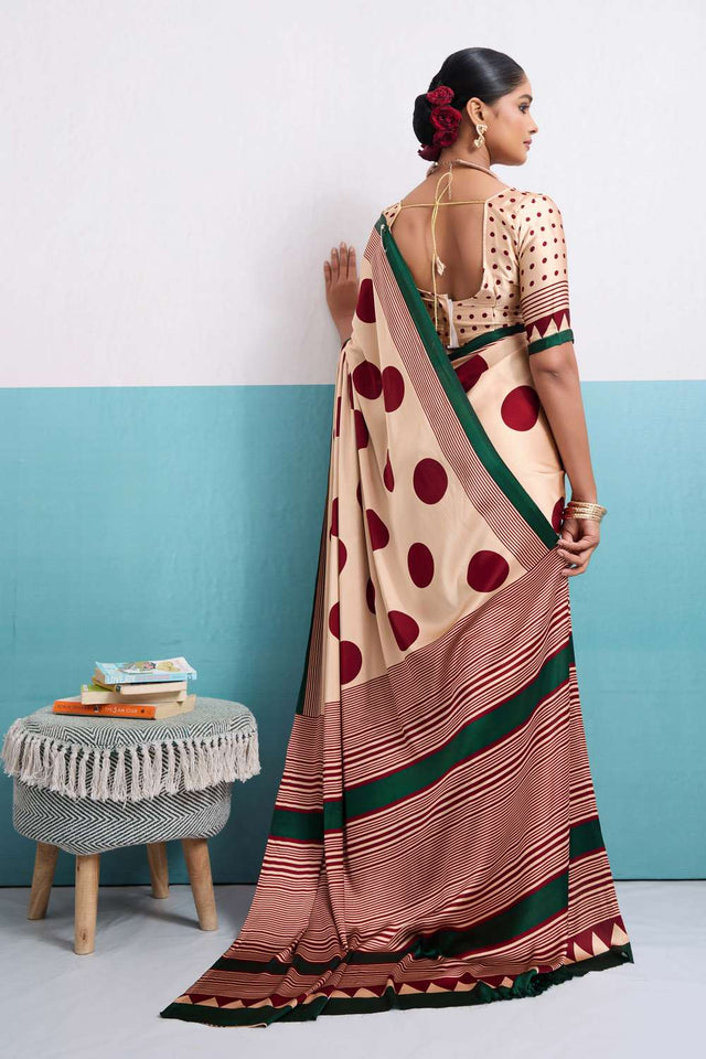 Maroon Printed Satin Saree