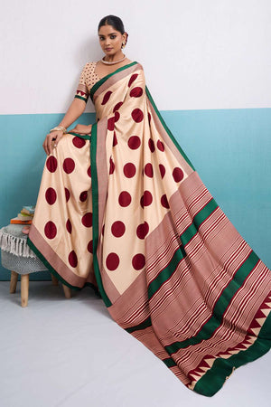 Maroon Printed Satin Saree