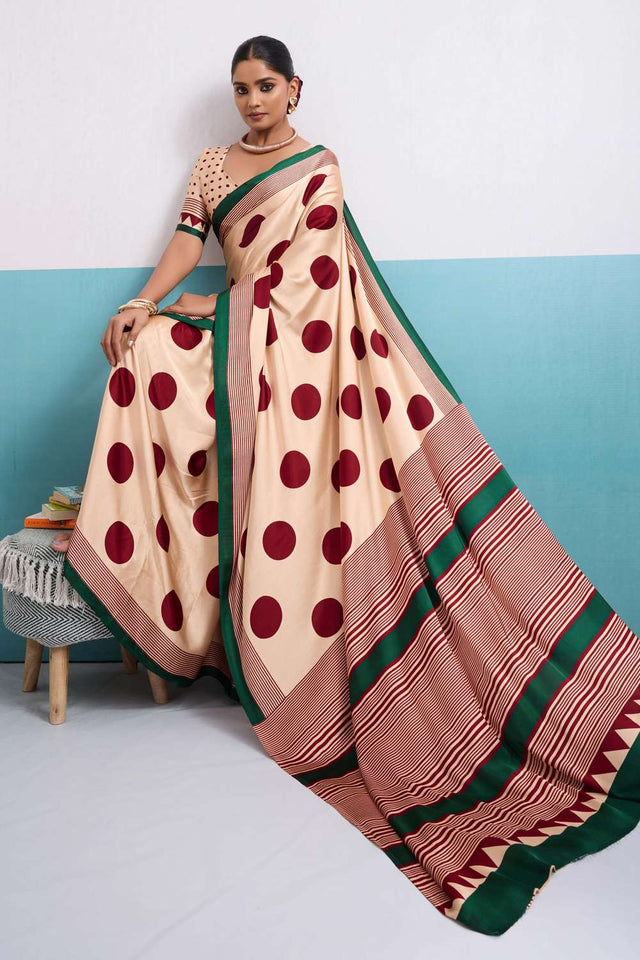 Maroon Printed Satin Saree