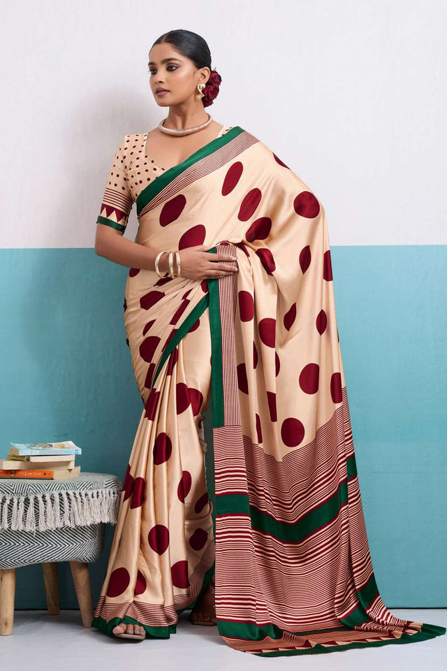 Maroon Printed Satin Saree