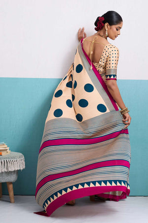 Turquoise Printed Satin Saree