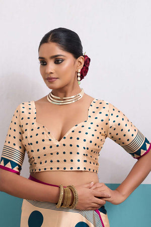 Turquoise Printed Satin Saree