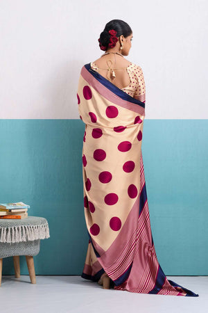 Pink Printed Satin Saree