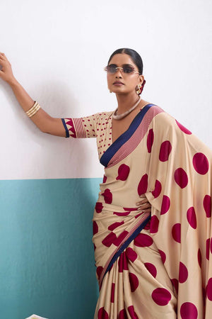 Pink Printed Satin Saree