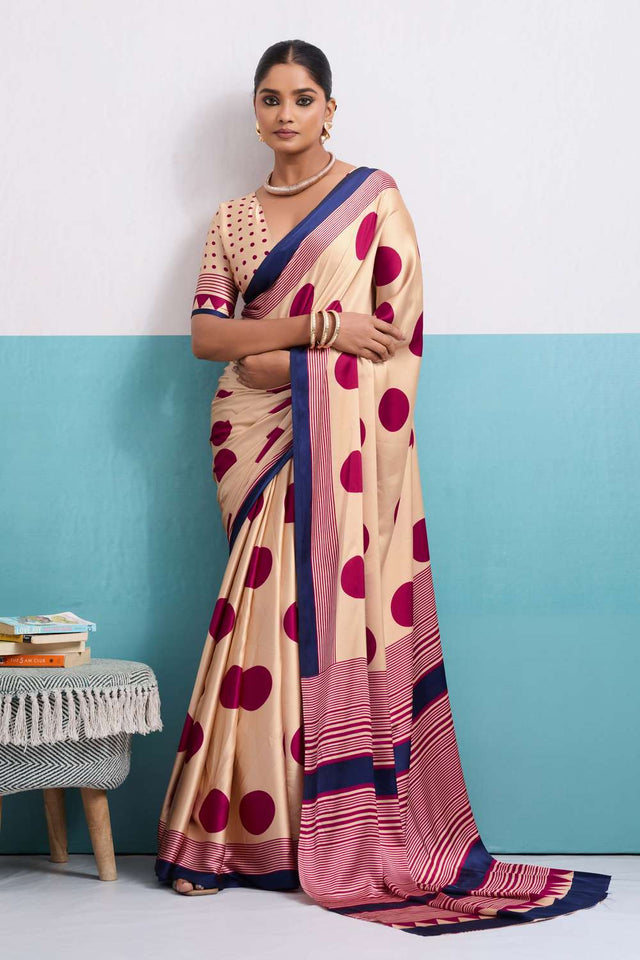 Pink Printed Satin Saree
