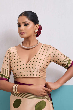 Olive Green Printed Satin Saree