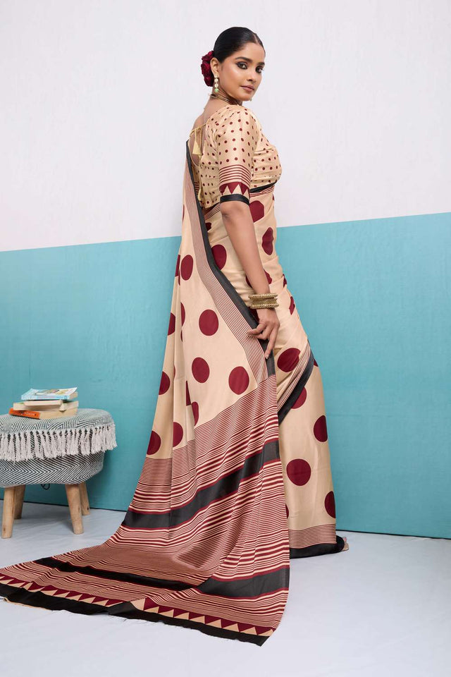 Wine Printed Satin Saree