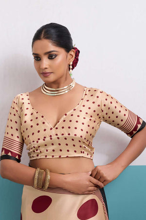 Wine Printed Satin Saree