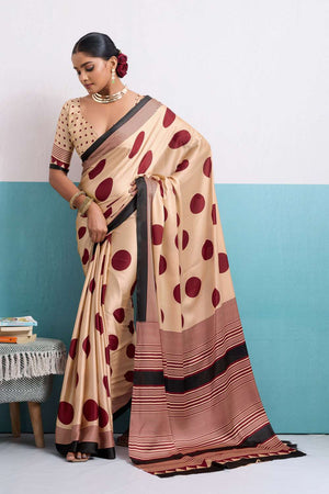 Wine Printed Satin Saree