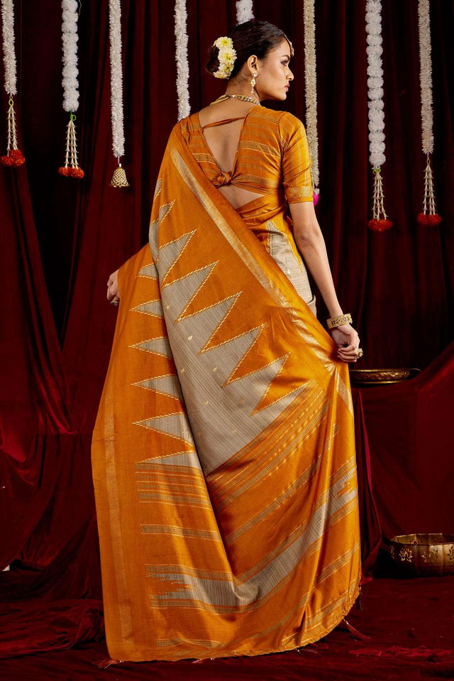Multi Color Zig Zag Printed Silk Saree