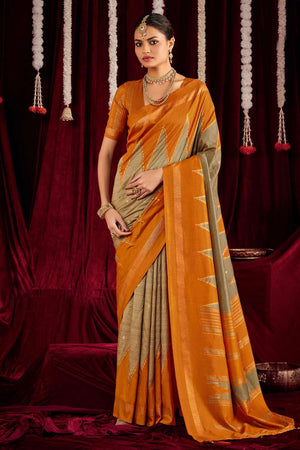 Multi Color Zig Zag Printed Silk Saree