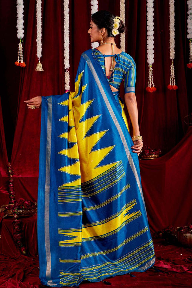 Multi Color Zig Zag Printed Silk Saree