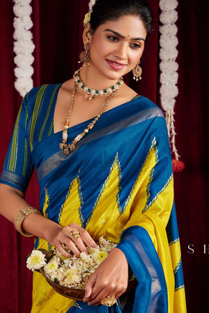 Multi Color Zig Zag Printed Silk Saree