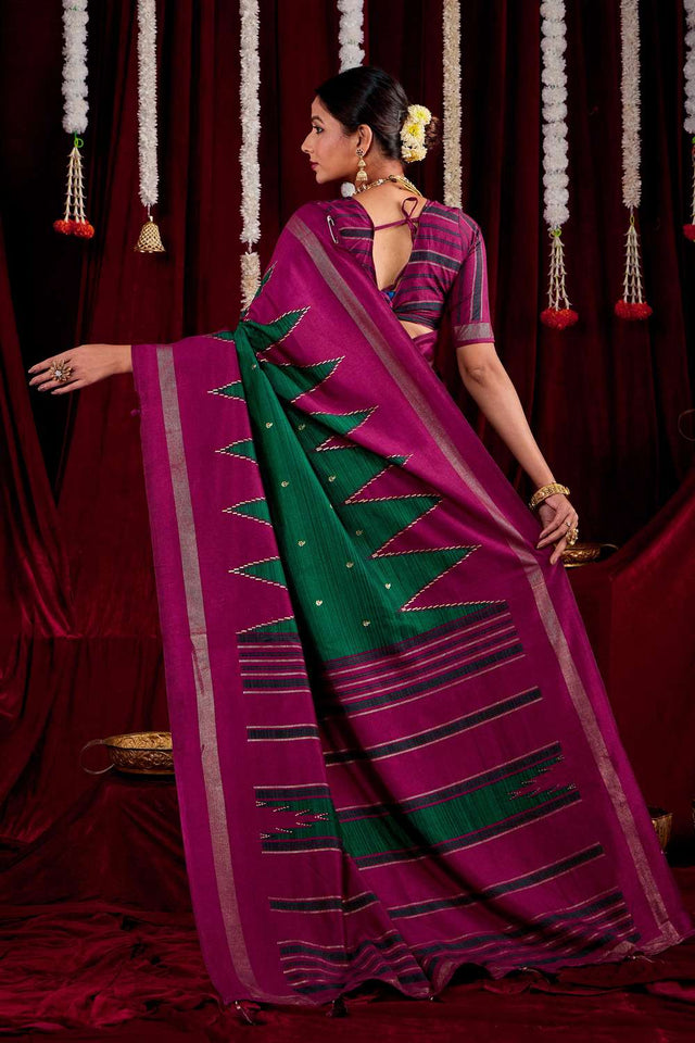 Dark Pink Zig Zag Printed Silk Saree