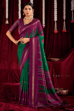 Dark Pink Zig Zag Printed Silk Saree