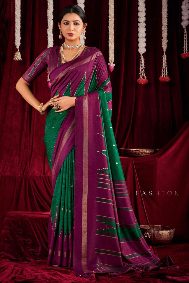 Dark Pink Zig Zag Printed Silk Saree