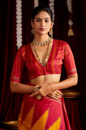 Multi Color Zig Zag Printed Silk Saree