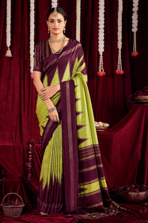 Green Zig Zag Printed Silk Saree