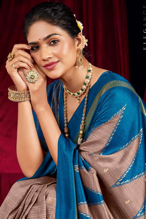 Brown Zig Zag Printed Silk Saree